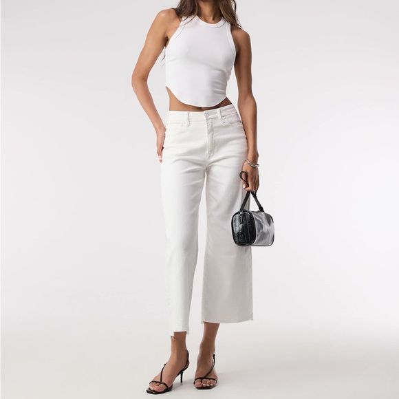 Good American good waist cropped palazzo jeans in white size 14 - Picture 4 of 10